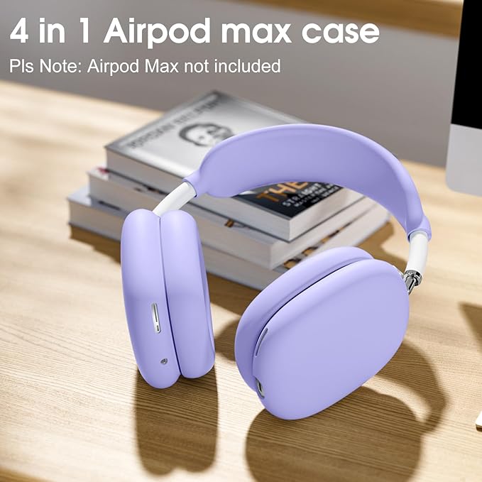 Lerobo Ear Covers for AirPods Max, Soft Silicone Earcup Case/Anti-Scratch Earpad Cover/Headband Cover, Soft Silicone Accessories Protective Cover for Apple AirPod Max 2024/2020, Lightpurple