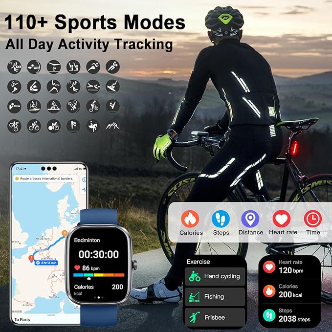 AI Smart Watch with ChatGPT, 1.91" Bluetooth Calling Smartwatch for Men Women, 110+ Fitness Modes Activity Tracker, Sleep/Heart Rate/Calorie Monitor, IP68 Waterproof Step Counter for Android iOS