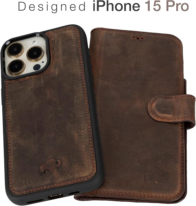 BLACKBROOK Case for iPhone 15 Pro Leather Case with Wallet, Carter Premium Leather Magnetic 2-in-1 Set for MagSafe Wallet Case with RFID, Cash, ID & 4 Card Slots, Compatible with iPhone 15 Pro