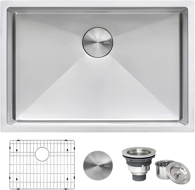 Ruvati 27-inch Rounded Corner Undermount Kitchen Sinks Single Bowl – Durable 16 Gauge Stainless Steel Kitchen Sink with Brushed Finish hides scratches, Easy-to-Clean Undermount Sink - RVH7127