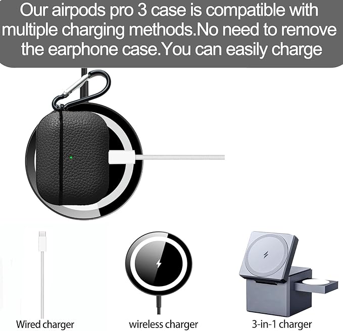 for Leather AirPods Pro 3 Case 2025|Cute Hard Air Pods Pro 3 Case (Model A2700/A2931)|with Keychain|Retro iPod Airpod 3 Pro Cases for Man Women(Black)