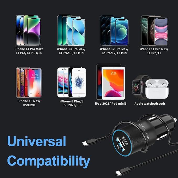 35W USB C Fast Car Charger [Apple MFi Certified] for iPhone 14 Pro/14 Pro Max/14 Plus, iPhone 13/12/11/Mini/XS/XR/8/SE, iPad, 20W PD3.0 Rapid Charging Adapter + 3Ft Type C to Lightning Cable Cord