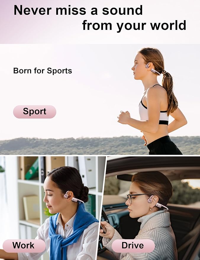 Bone Conduction Headphones, Open Ear Headphones with MP3 Mode 32GB, 10Hrs Playtime IP68 Waterproof Swimming Headphones Secure Fit for Running, Cycling, Work, Gift（Pink）