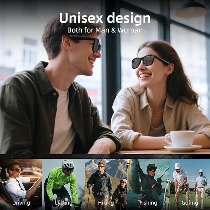 Smart Glasses | Bluetooth Glasses | 34g Ultra-Light Frame for Outdoor | Hands-Free Calls, Music & Voice Control | 8-10H Battery USB-C Charging(Black Polarized UV400 Lenses)