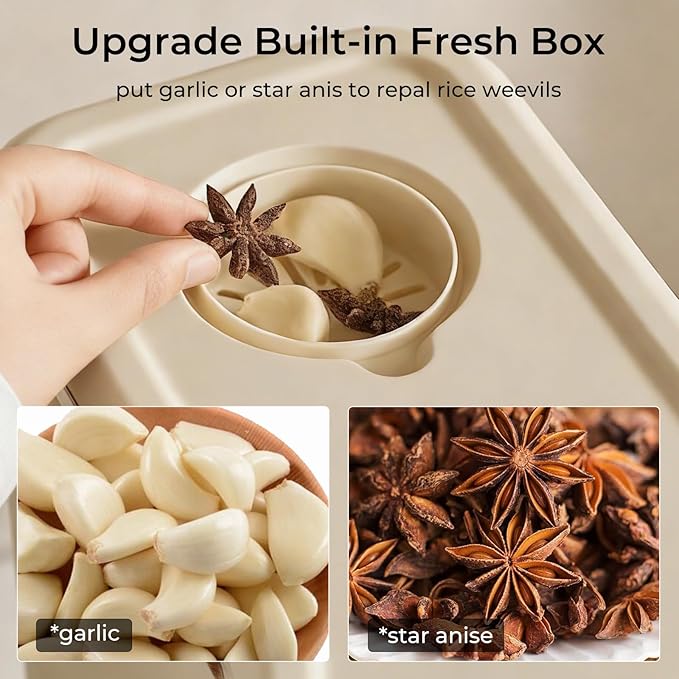 Rice Dispenser, Rice Storage Container with Measuring Cup for Kitchen Pantry Household, Cereal Dry Food Storage Containers Airtight, Sealed Moisture Proof (Brown 22 Lbs)