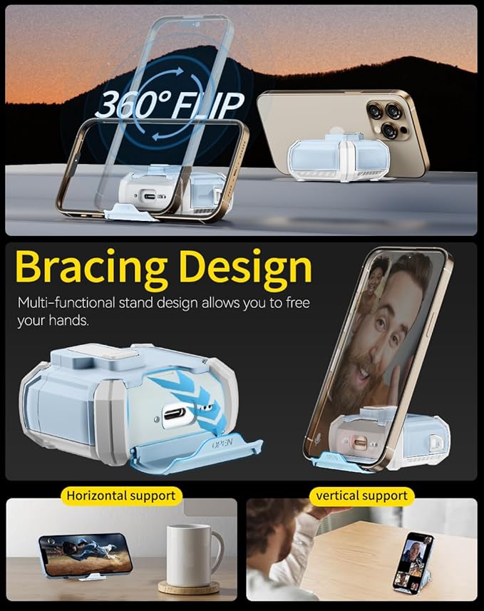 Compatible with AirPods 4 Case,Magnetic Automatic Lock with Phone Stand & Cleaning Kit,Compatible with Magsafe Cover -S-Blue