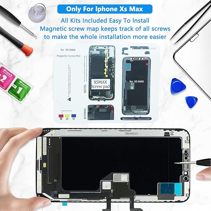 for iPhone Xs Max Screen Replacement 6.5 inch, Bsz4uov 3D Touch LCD Digitizer Replacement for A1921, A2101, A2102, A2103, A2104 with Repair Tools Kit+Screen Protector+Waterproof Frame Adhesive