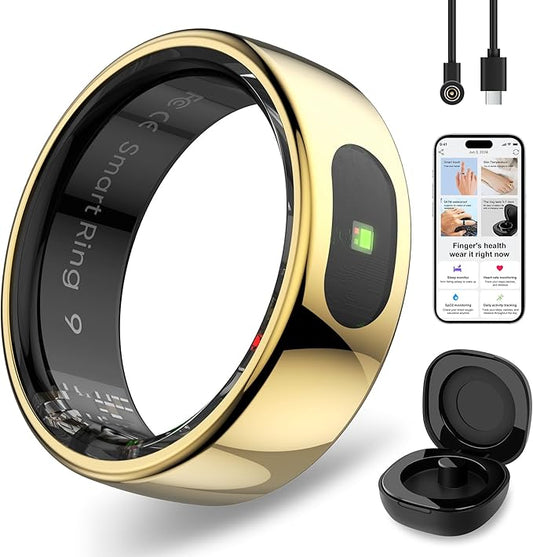 Smart Ring with Instant Notification Alerts & Gesture Control - Sleep Tracker Ring, Fitness Ring for Steps & Heart Rate, IP68 Waterproof (Gold, 7)