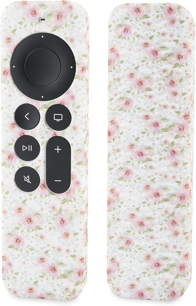LEFXMOPHY Case for Apple TV Cover Siri Remote 2023 2021 2022 2024, 4K HD Controller 2nd 3rd Gen, Flower Silicone Sleeve with Lanyard