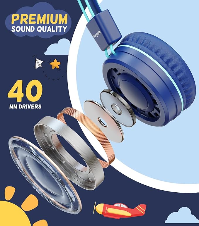 USB Type C Kids Headphones for School, Wired Toddler Headphones, 94dB Volume Limited, HD Stereo Sound, Foldable Lightweight On-Ear Wired Headphones for Kids/Children/Teens/Boys (Dark Blue)