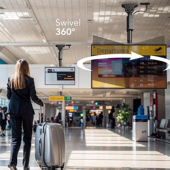 AX WABER Ceiling TV Mount with Power Outlet for 27-65 inch Flat Screen Displays, Max VESA 400x400mm, Hang Adjustable Ceiling TV Bracket Fits Most LCD LED TVs, Pole Ceiling Mount Holds up to 110lbs