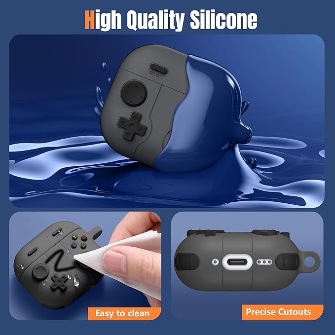 Getino Game Case for AirPods 4 2024 Cover with Cleaner Kit, Keychain, Compatible with Apple Airpods 4 Case Covers, Cute Funny Shock-Proof Protective Silicone AirPod 4 Cases for Men Boy-Black