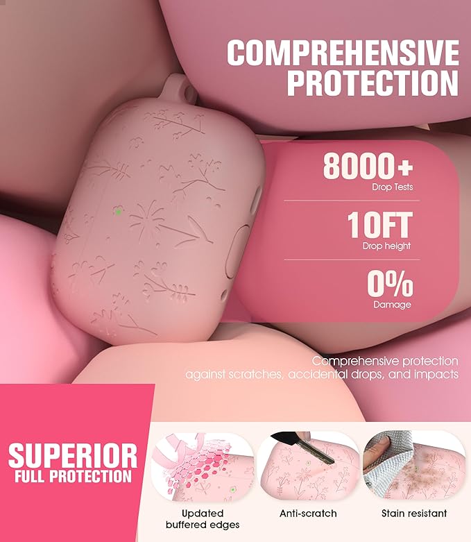 Seltureone Compatible with AirPods Pro 3 Case 2025 Cute with Cherry Blossom Keychain and Cleaning Kit, Soft Silicone Shockproof Flower Engraved Cover Compatible with AirPod Pro 3 Case Cover - Pink