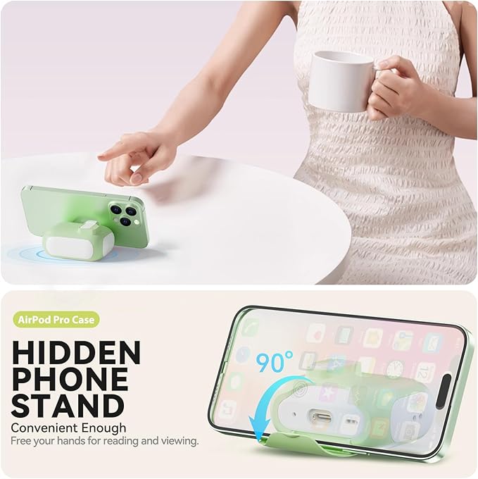 for AirPods Pro Case with Phone Stand,Secure Lock Case Compatible with Airpods Pro 2nd/1st Generation Case, Drop-Proof Case Cover with Cleaner and Lanyard for Women Girly (Pistachio Green)