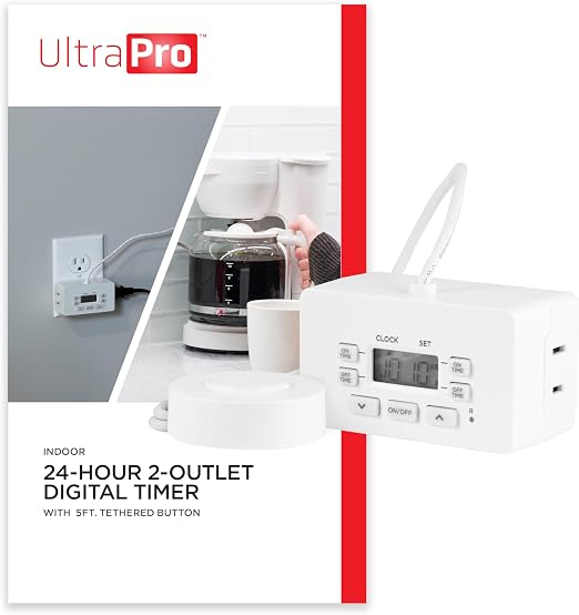 UltraPro Plug-in Digital Timer, 2 Polarized Outlets, Override with 5ft Lead