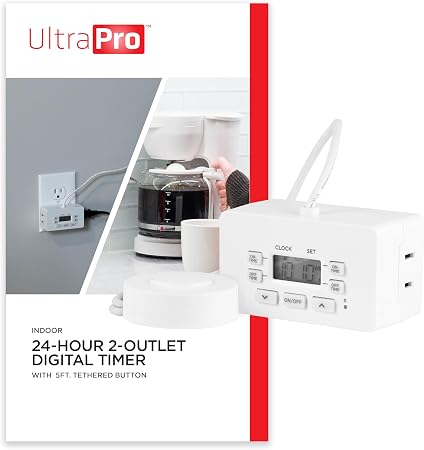 UltraPro Plug-in Digital Timer, 2 Polarized Outlets, Override with 5ft Lead