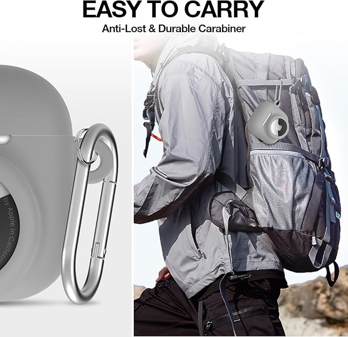 2 in 1 Silicone Case Compatible with AirPod 4 and AirTag 2/1, Shockproof Protective Skin Cover for AirPods 4th Generation with Cleaner Kit & Carabiner (Grey)