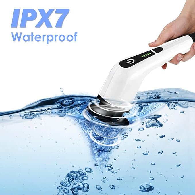 Electric Spin Scrubber, IPX7 Waterproof Cordless Cleaning Brush with 8 Replaceable Brush Heads, 2 Speed Shower Scrubber with Long Handle for Bathroom Tub Tile Floor