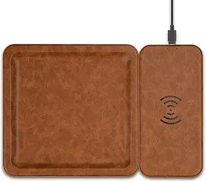 PU Leather Wireless Charging Station and Valet Tray, Gift for Men Husband Dad from Wife Daughter Son, Nightstand Organizer for Men Women,Christmas Boyfriend Anniversary Birthday Gifts for Him