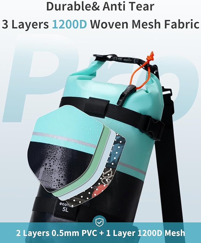 ECOHUB Waterproof Dry Bag for Women Men, 5L/10L/20L Roll Top Lightweight Dry Storage Bag Backpack for Travel Kayaking Hiking Floating with Waterproof Phone Case