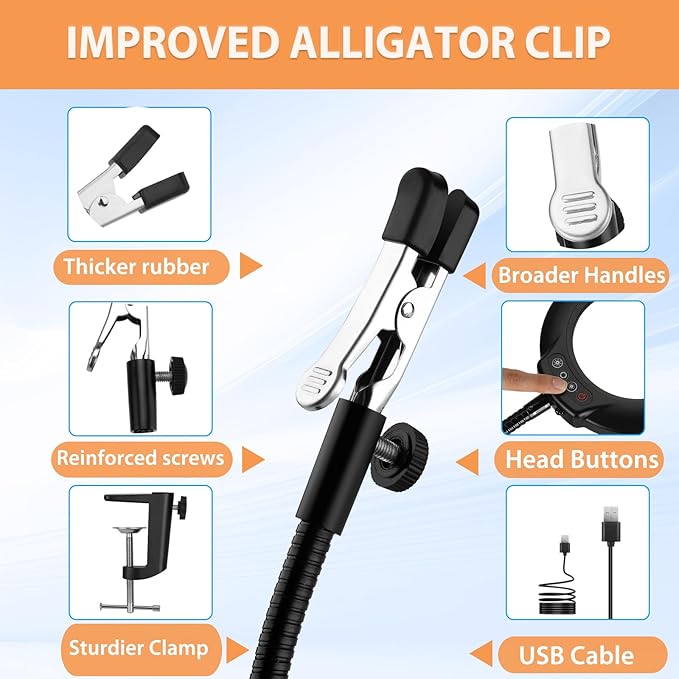 Soldering Helping Hands 10X Magnifying Glass with light and Stand PCB Holder, Drdefi Soldering Station Third Hand Tools Magnifier with Thickening Alligator Clip Large Magnetic Base for Repairing