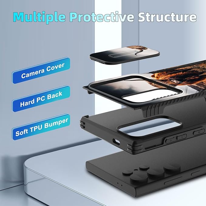 for Galaxy S26 Ultra Case Built in Slide Camera Lens Cover,Heavy Duty Shockproof Protection Dual Layer Case for Samsung Galaxy S26 Ultra 6.9" 2026,Brown Highland Cow