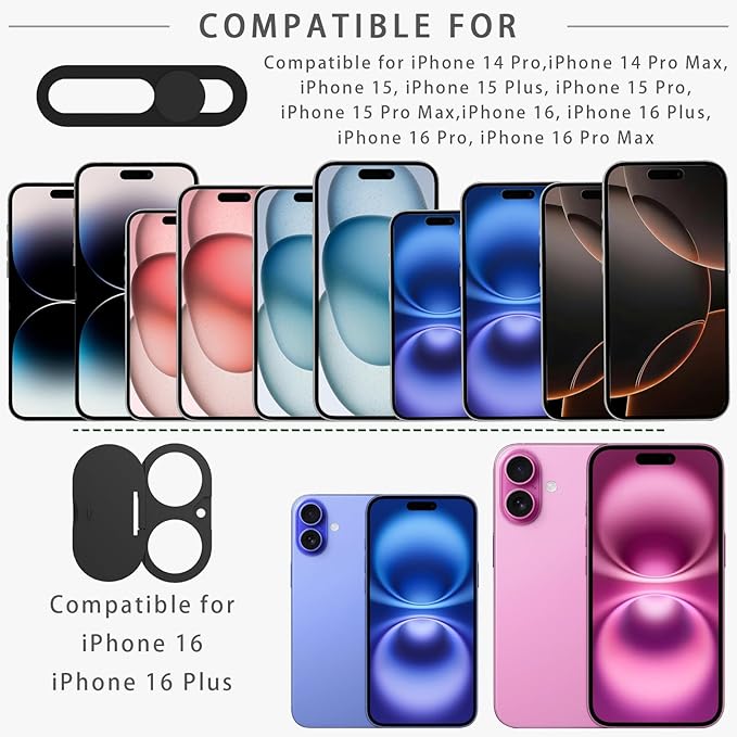 Privacy Cover Compatible for iPhone 16 /iPhone 16 Plus with Front Camera Cover,Protect Privacy and Security But Not Affect Facial Recognition（2Pack）