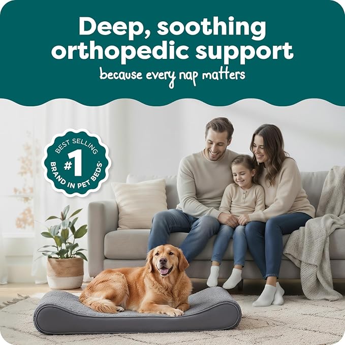 FurHaven Orthopedic Dog Bed for X-Large Dogs, Luxe Lounger Contour Mattress with Medical-Grade Solid Orthopedic Foam for Joint Support, Removable Washable Cover, Jumbo/XL, Plush Suede, Gray
