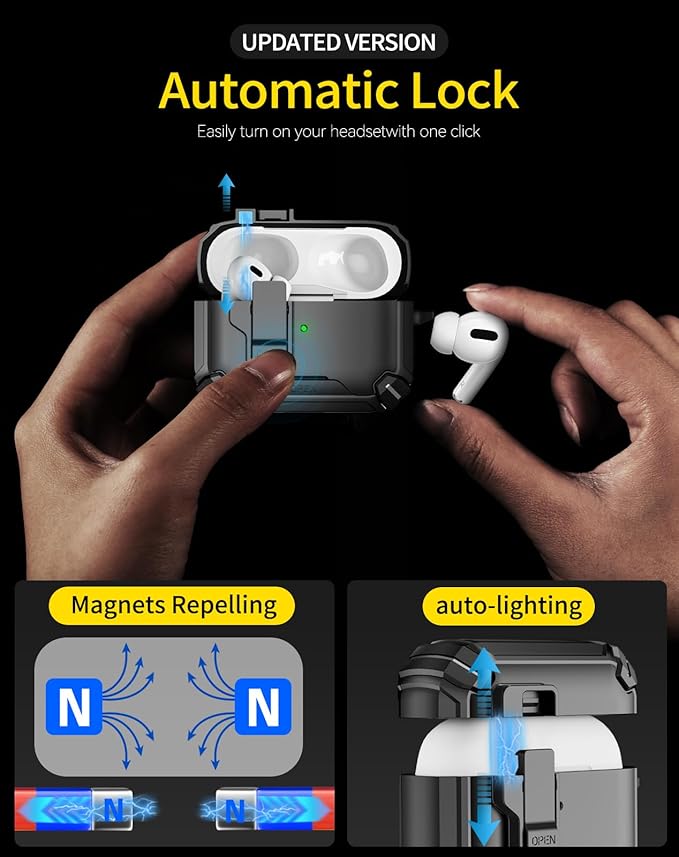 Compatible with AirPods Pro 2nd/1st Case,Magnetic Automatic Lock with Phone Stand & Cleaning Kit,Compatible with Magsafe Cover -Black