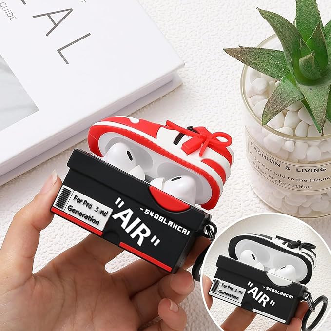 [2Pac] Compatible Airpods Pro 3 Case (2025),3D Cute Cartoon Shoe Box Soft Silicone Protective Cases for Apple AirPods Pro 3rd Generation Case,Airpod Pro 3 Cover with Keychain for Women Men,Red+Black