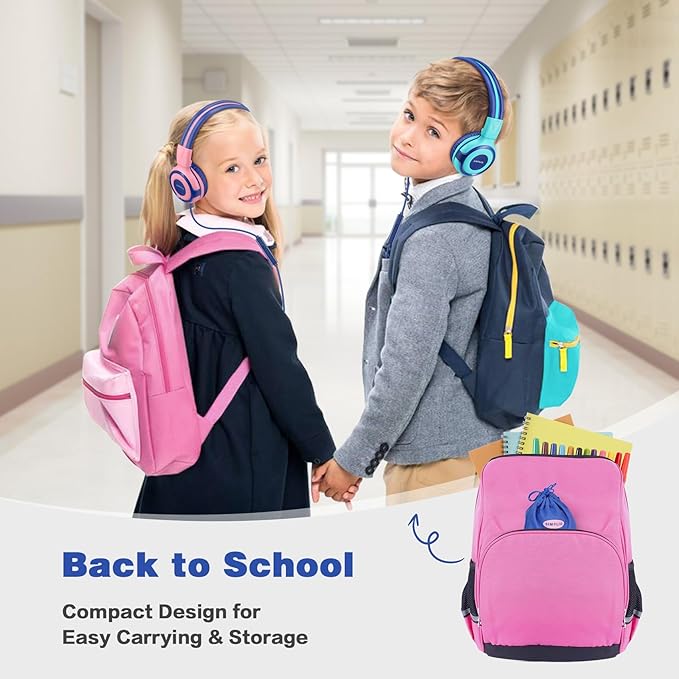 SIMOLIO 2 Pack Headphones for Kids with Share Port & Mic, 75dB/85dB/94dB Safe Volume Limit, Wired School Headphones for Girls Boys Children Tablet Laptop Travel (Mint,Pink)