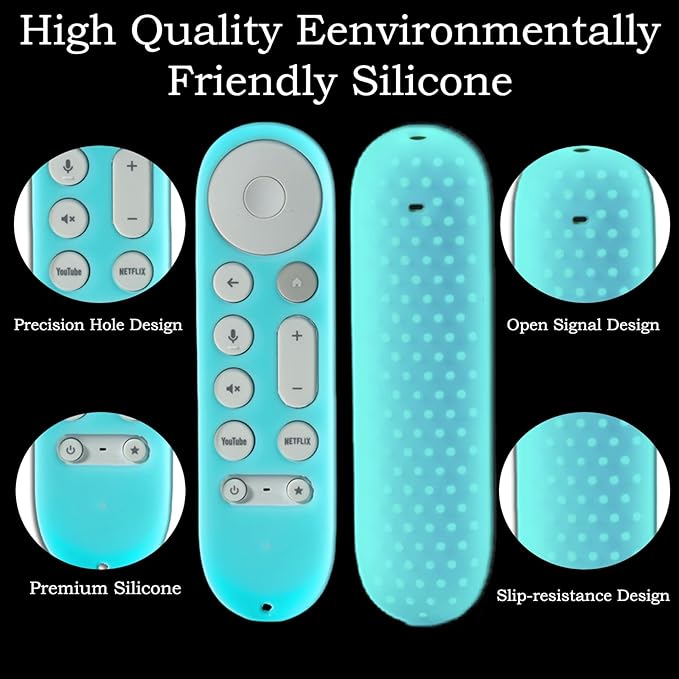 Silicone Protective Sleeve Set for Google TV Streamer 4K 2024 Chromecast TV Streamer 4K Host Box and Voice Remote Glow in The Dark Glow Sky Blue
