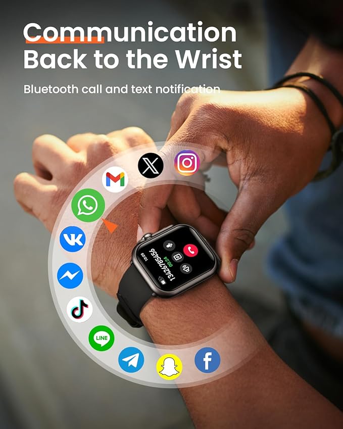 Smart Watches for Men Women: 1.85" Smartwatch with 30 Day+Battery Life Make/Answer Call Sleep Heart Rate SpO2 Monitor IP68 Waterproof 120+Sport Mode Watch for Android iPhone Samsung Black