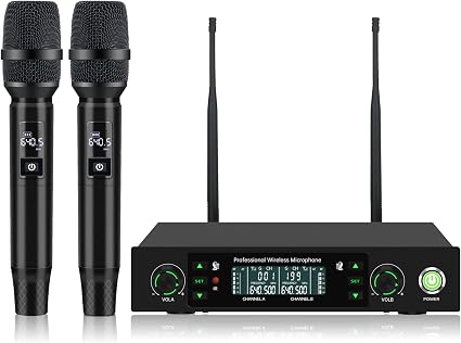 Professional Wireless Microphone System, 500ft Long Range 2.4G Cordless Mic Set with 40H Playtime, Dynamic Microphones Memory Function for Karaoke Singing, DJ, Church, Party, Wedding