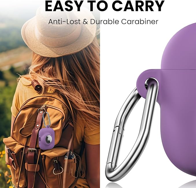 2 in 1 Silicone Case Compatible with AirPods Pro 3 and AirTag 2/1, Shockproof Protective Case Cover for AirPods Pro 3rd Generation 2025 with Cleaner Kit & Carabiner (Purple)