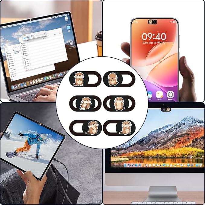 6Pcs 6 Styles Otter Cute Laptop Camera Cover Privacy Guard Accessories, 0.04 Inch Ultra Thin Webcam Cover Slide Protector Blocker for Desktop Computer Tablet Notebook Mini PC Office Use