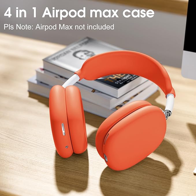 Lerobo for AirPods Max Case Cover, Anti-Scratch Ear Pad Case Cover/Anti-Sweat Soft Ear Cups Cover/Headband Cover for AirPod Pro Max 2024/2020 Headphones, Skin Silicone Protector Accessories, Orange