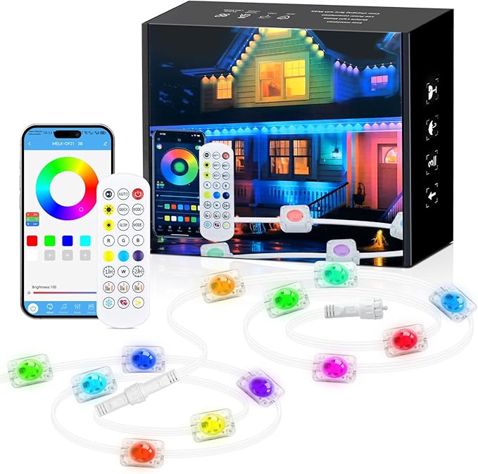 KISUFU 50FT Permanent Outdoor Lights for House, 24V RGB+IC Smart Outside Lights with 221 Modes, App & Remote Control, IP68 Waterproof, Year-Round Roof & Eaves Lighting for Christmas, Holidays (50FT)