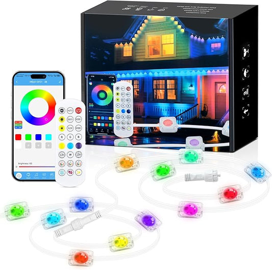 KISUFU 50FT Permanent Outdoor Lights for House, 24V RGB+IC Smart Outside Lights with 221 Modes, App & Remote Control, IP68 Waterproof, Year-Round Roof & Eaves Lighting for Christmas, Holidays (50FT)