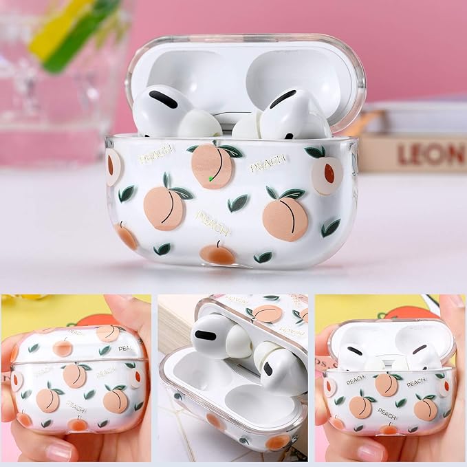 Apple Airpods Pro Case Cover for Women,Compatible with Apple Airpods Pro Case Clear with Designs Patterns Hard PC Shockproof [Front LED Visible ] Shockproof Full Protector, Peach