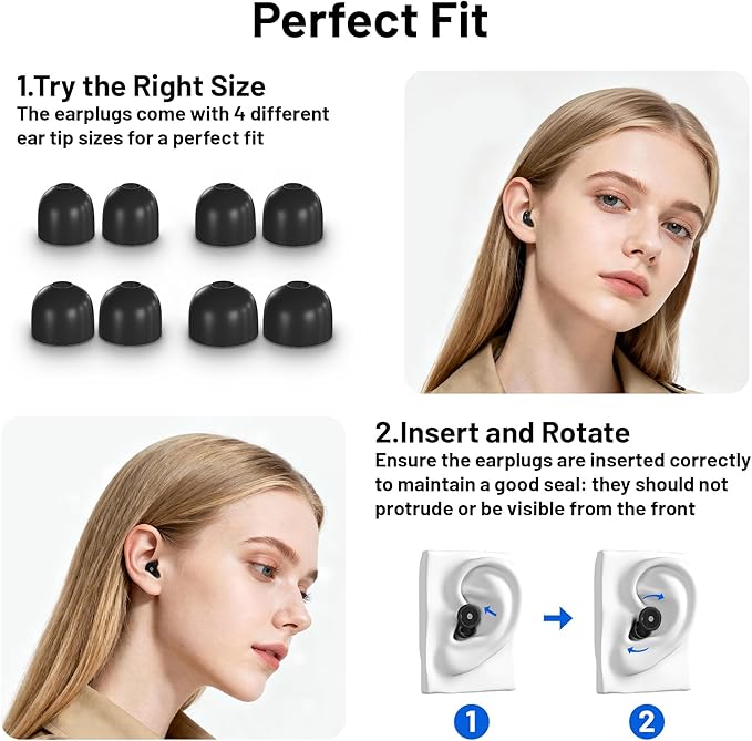 Ear Plugs for Sleeping 32dB Noise Reduction EarPlugs for Noise Cancelling & Sleep, Reusable Travel, Work, Focus & Concert, Ultra Soft with 4 Pairs of Ear Tips & a Portable Case