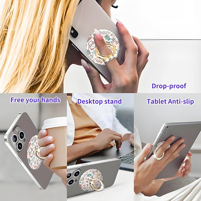 Magnetic Phone Ring Holder Compatible with MagSafe, Cute Phone Grip Stand with 360° Rotation Gold Glitter Finger Ring Kickstand Accessories for Most Phones Cute Vacation Pattern
