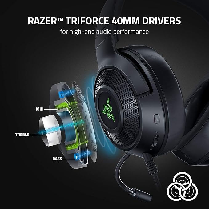 Razer Kraken V3 X Gaming Headset: 7.1 Surround Sound - Triforce 40mm Drivers - HyperClear Bendable Cardioid Mic - Chroma RGB Lighting - for PC - Classic Black