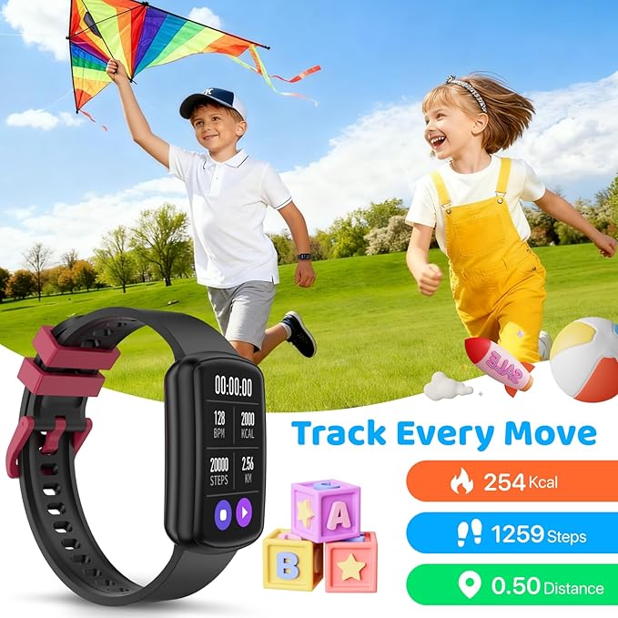 Smart Watch for Kids, Heart Rate, Sleep Monitor, Activity Tracker, Pedometer, IP68 Waterproof, Long Standby, Kids Fitness Tracker Watch for Boys Girls Ages 5-15 Birthday Gifts (Black)