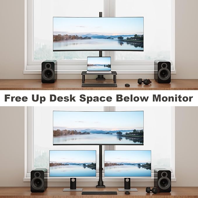 Heavy Duty Monitor-Arm Ultrawide for 24-57’’ - Extra Tall Aluminum Single Monitor Mount Holds up to 59.4 lbs, Adjustable Desk Mount Stand, VESA 75/100/200 mm, Black