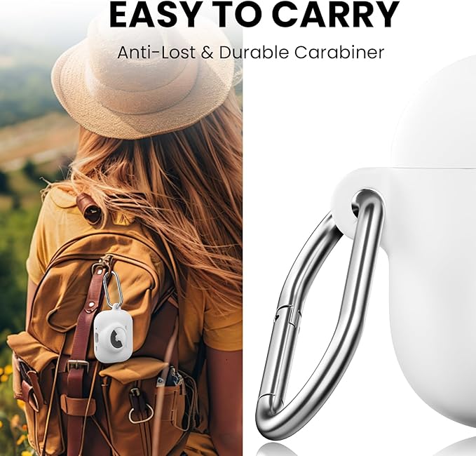 2 in 1 Silicone Case Compatible with AirPods Pro 3 and AirTag 2/1, Shockproof Protective Case Cover for AirPods Pro 3rd Generation 2025 with Cleaner Kit & Carabiner (White)