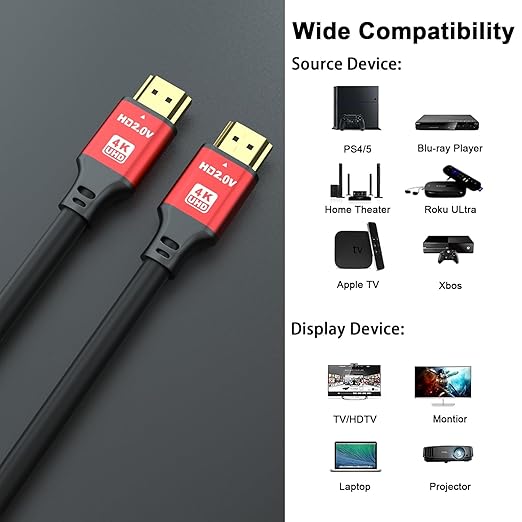 1.5FT HDMI 2.1 Cable 5 Pack 8K60Hz 4K120Hz, 48Gbps Ultra High Speed HDMI Cable with Gold Plated Connector, Red Aluminum Housing, for PS5, Xbox Series X, Gaming Monitor, Soundbar, Desktop Setup.