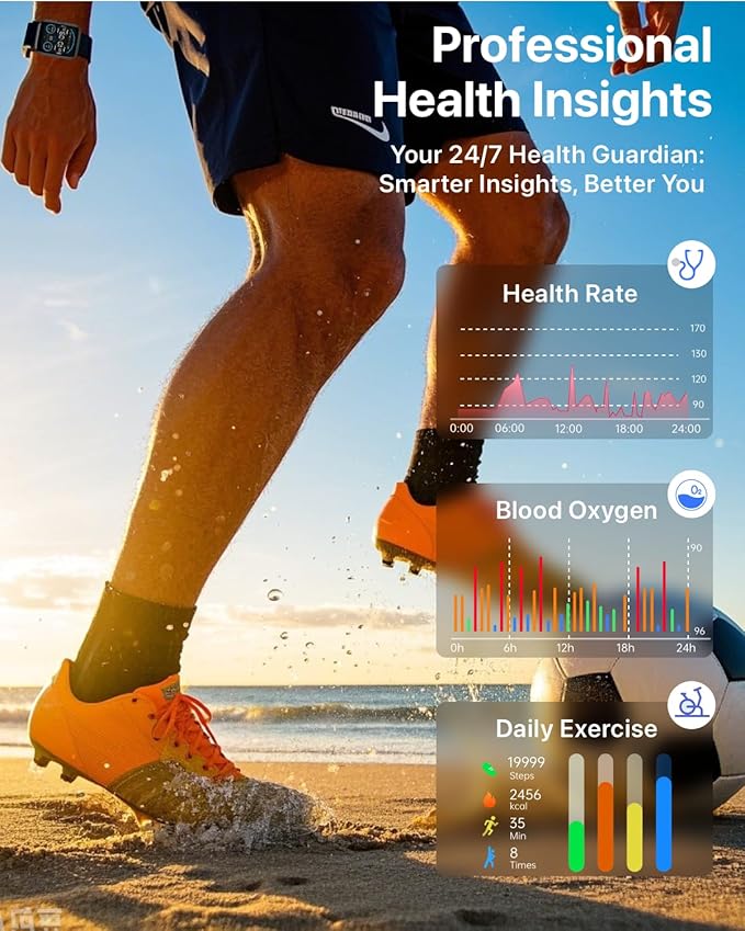 Smart Watch with Voice Assistant, 1.83" HD Touchscreen Fitness Tracker with Bluetooth Calling, 120+ Sports Modes, Heart Rate/Sleep Monitor, IP68 Waterproof Smartwatch for Android iOS, for Men Women