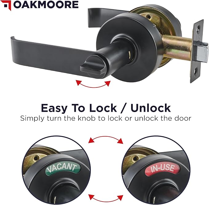 Commercial Door Handle Lock, Bathroom Locks for Home Doors, Vacant Occupied Bathroom Restroom Door Handles, Privacy Lock, Occupied Door Handle (Black)