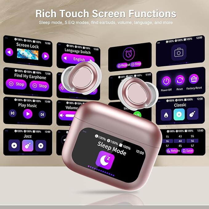 Sleep Earbuds Bluetooth 5.4 in Ear Touch Screen Sleep Headphones, Small Design Mini Sleep Earbuds for Side Sleepers with Sleep Mode, 48H Playtime Sleep Earphones Clear Calls, 5 EQ Modes, Rose Gold